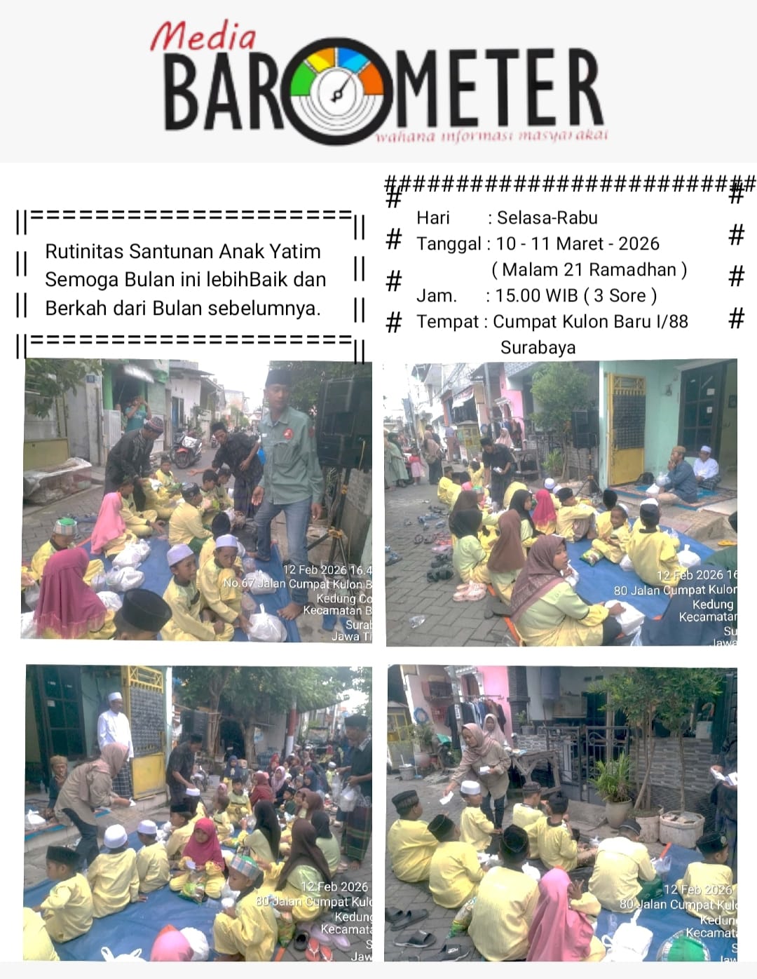 Media Barometer Gelar Santunan Anak Yatim dan Kaum Dhuafa di Bulan Ramadan