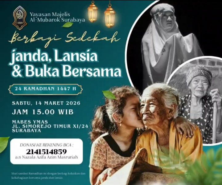 Yayasan Majelis Al-Mubarok Surabaya Gelar Santunan Janda, Lansia dan Buka Bersama