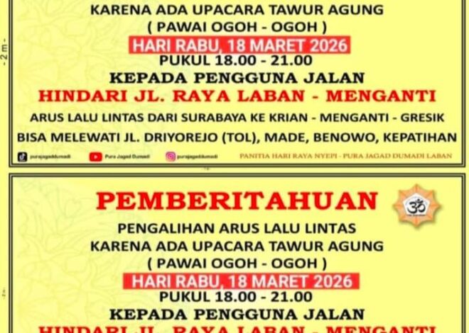 Pengalihan Arus Lalu Lintas di Laban Menganti Gresik Imbas Pawai Ogoh-Ogoh Nyepi 2026