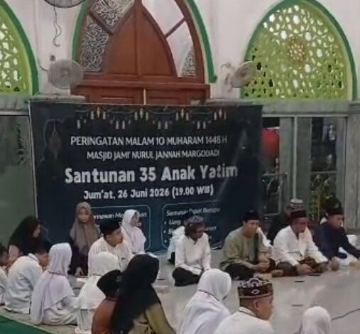 Masjid Jami Nurul Jannah Margodadi Salurkan Santunan kepada 35 Anak Yatim