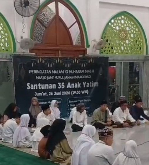 Masjid Jami Nurul Jannah Margodadi Salurkan Santunan kepada 35 Anak Yatim